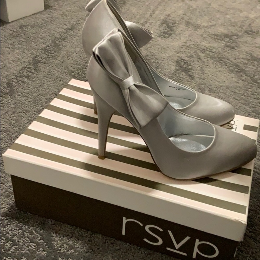 RSVP silver bow heels